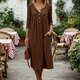 thumbnail image 7 of Summer Dresses for Women Plus Size V-Neck 3/4 Sleeve Solid Color Button-up Casual Loose Beach Sundresses, 7 of 7