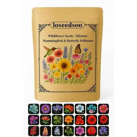 wildflower Seeds Mix – 7500  Non-GMO Flower Seeds for Planting, 1oz Bulk Pack, 23 Varieties for Hummingbird & Butterfly Garden, Covers 100 Sq Ft – Pollinator Friendly by Loseedsoo