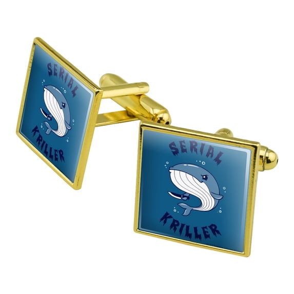 Serial Kriller Whale Killer Funny Humor Square Cufflink Set - Silver or Gold