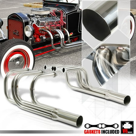 - SS Exhaust Header Manifold for Chevy Small Block SBC T-Bucket Roadster Hood-Less