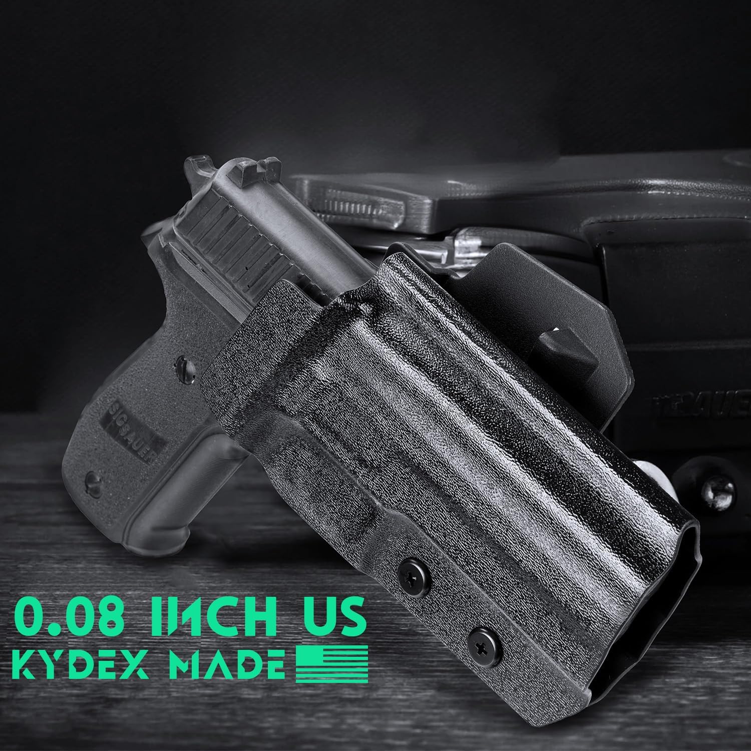 Sig P226 Holster OWB Kydex Holster Optics Cut: Sig Sauer P226 Full Size 4.4'' Pistol, Outside Waistband Open Carry P226 Holster with 1.75 Inch Paddle, Adj. Retention, Right Hand