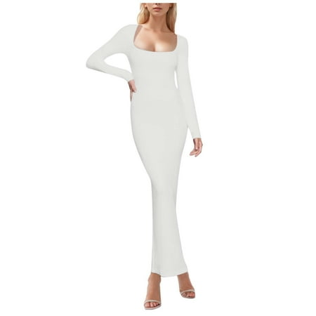Fsqjgq Skirts for Women Mini Skirt White Long Floral Skirts for Women Trendy Tan Skirt Women s Summer Tight Bag Square Long Sleeve Solid Color Dress Long Skirt L