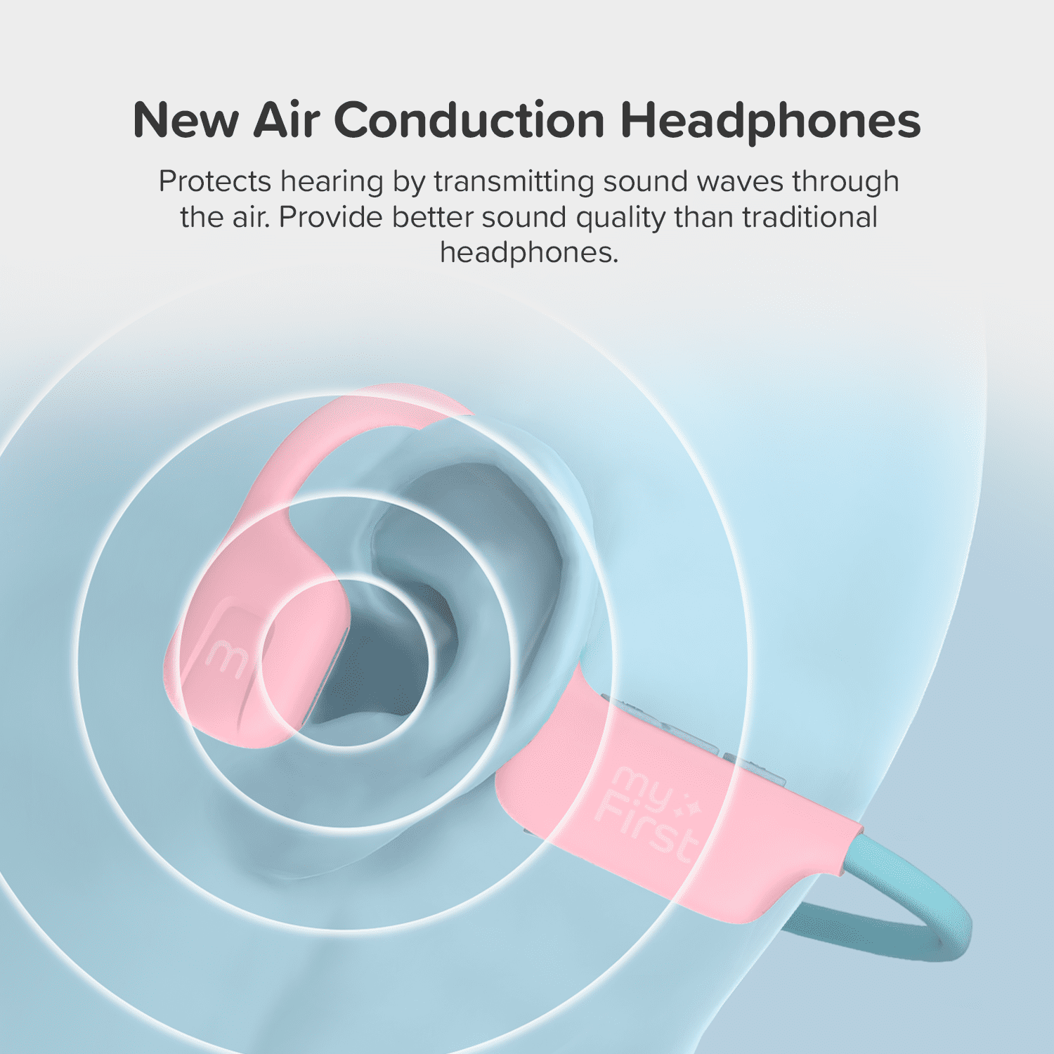 myFirst Airwaves Wireless Open-Ear Kids Headphones - Safe Listening, 18H Battery Life, New Pink