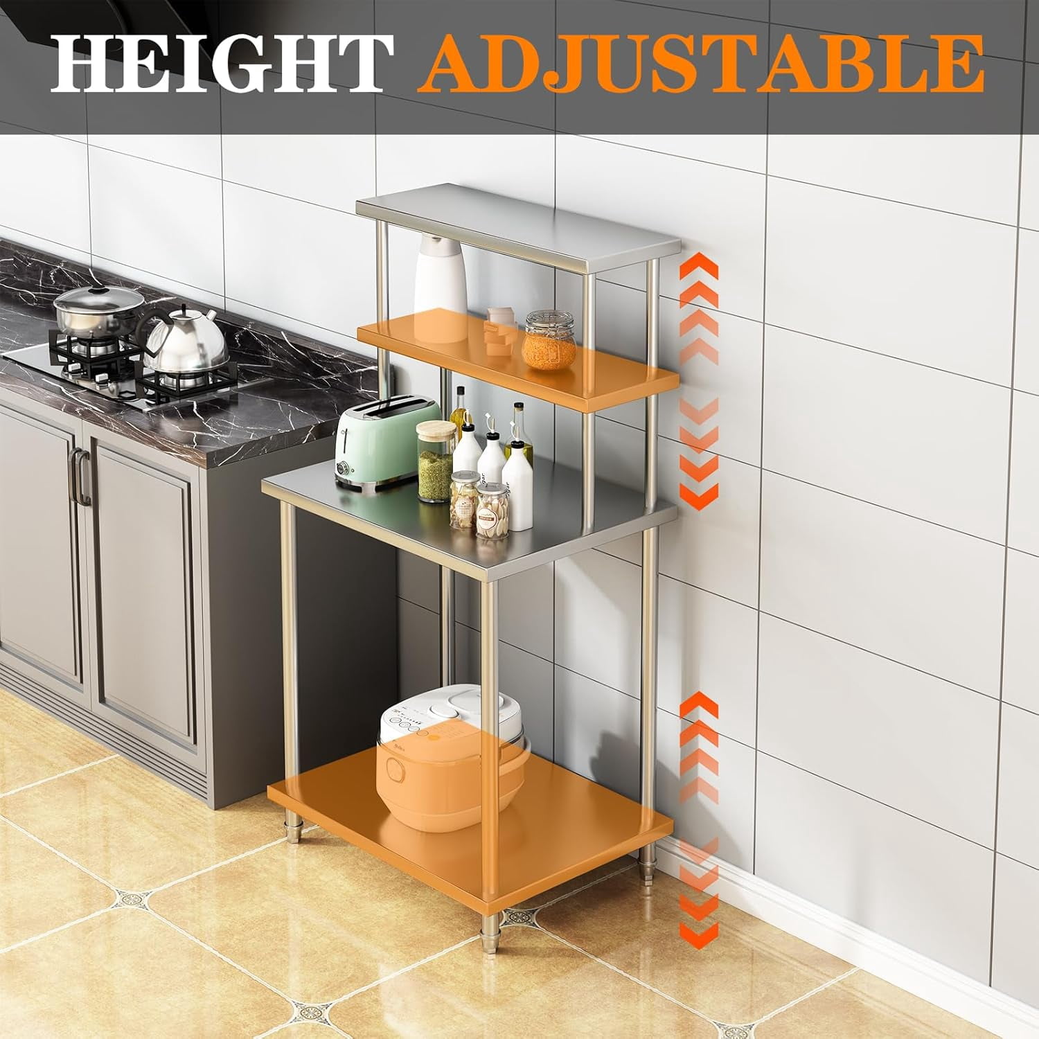 Stainless Steel Double Overshelf, Commercial 2-Tier Adjustable Shelves, Double Deck Overshelf for Prep & Work Table In Restaurant, Kitchen and Home, 30" x 24"