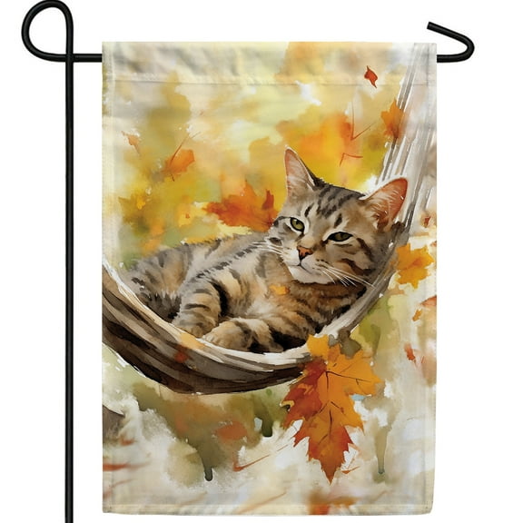 America Forever Cat Hammock Garden Flag, 12.5 x 18 inches Double Sided, Autumn Cat Flag, Animal Lover Garden Flag, Cozy Cat Flags Fall Seasonal Outdoor Flags for Yard, Lawn, and Garden