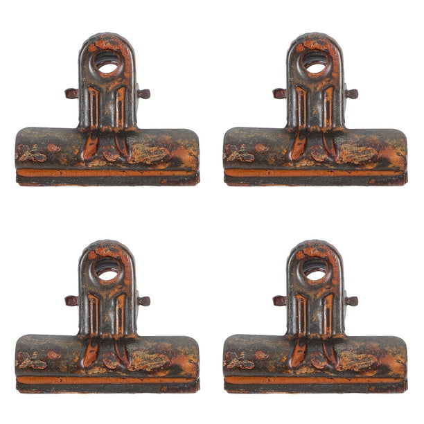 4 pinzas Bulldog: pinzas metálicas con bisagra de estilo antiguo oxidado. Pinzas seguras para fotos y papel, para manualidades, bolsas de comida, portapapeles y pósteres.