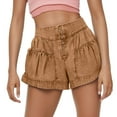 thumbnail image 3 of Trendfront Womens Ruffle Hem Denim Style Shorts Elastic Waist with Pockets Casual Summer Outfits Everyday Bottoms, 3 of 7