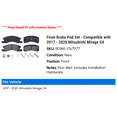 thumbnail image 2 of Front Brake Pad Set - Compatible with 2017 - 2020 Mitsubishi Mirage G4 2018 2019, 2 of 2