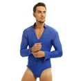 thumbnail image 3 of Linjinx Mens Ballroom Latin Tango Rumba Dance Outfits Long Sleeve Leotard Top Shirs Dancewear with Pants Royal Blue&Black XL, 3 of 7