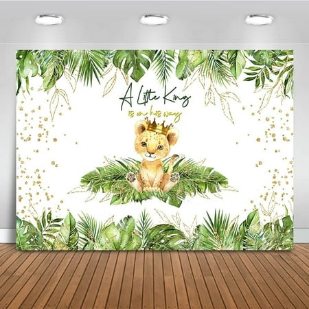 Image of Lion Baby Shower Backdrop A Little King is On His Way Background Safari Baby Lion Baby Shower Party Cake Table Decoration Banner Photo Booth Props (7x5ft)