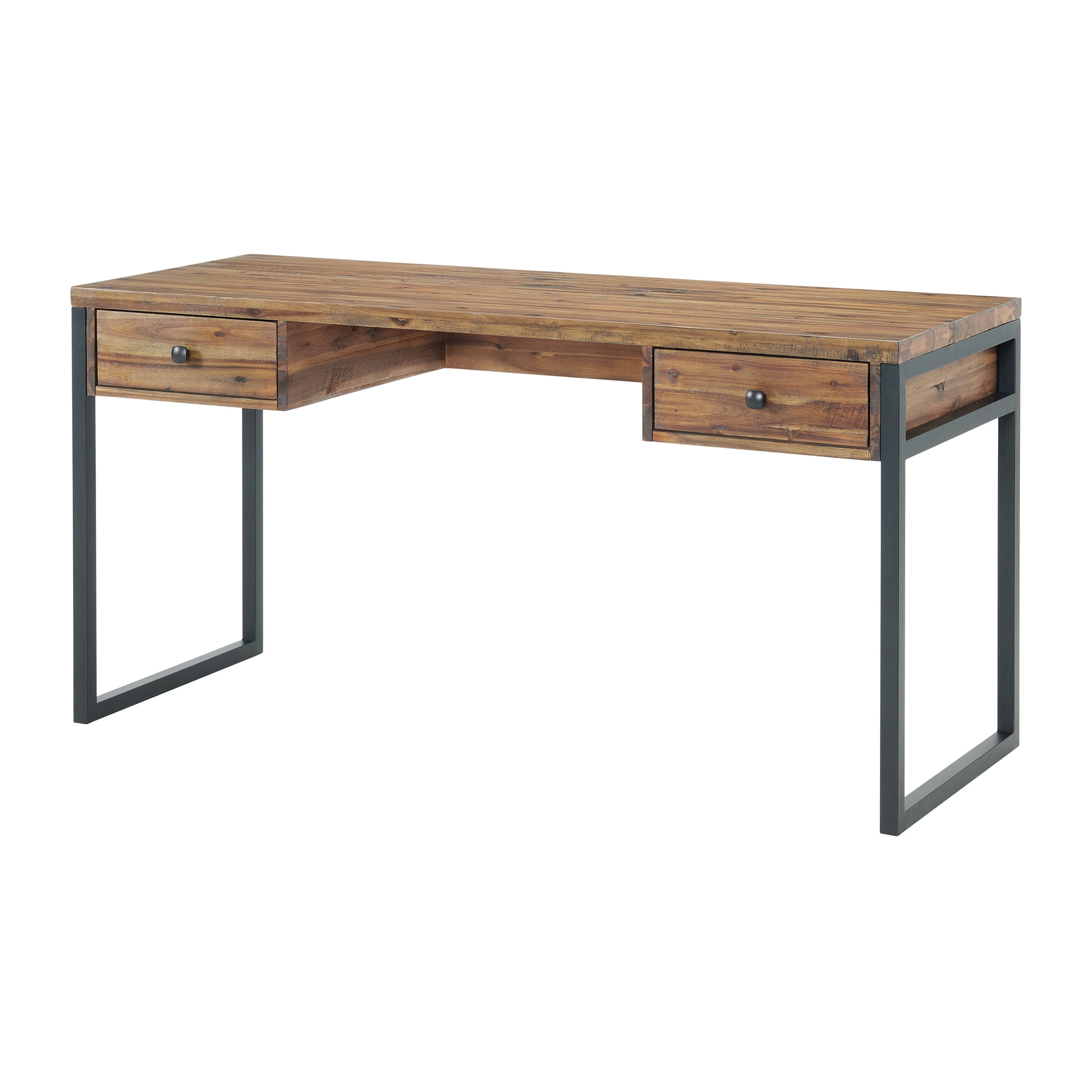 Alaterre Claremont Rustic 23 in Wood Portable Computer Desk with 2 File Drawers, Brown/Black