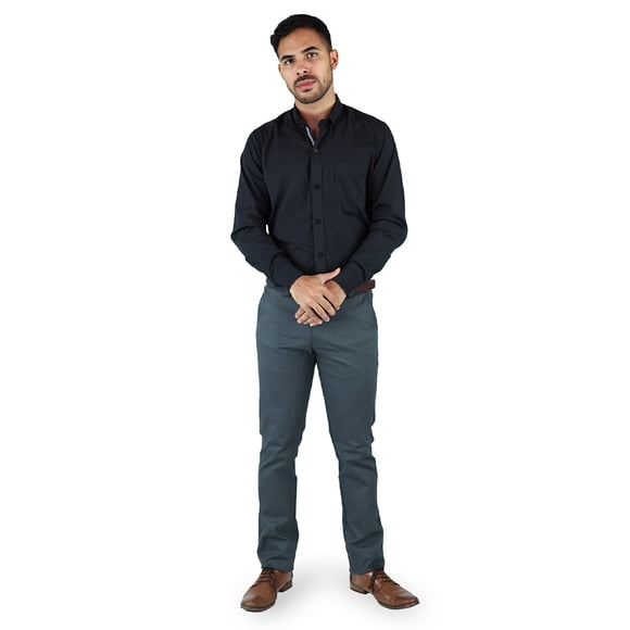 Camisa Negra Manga Larga De Vestir Para Hombre Estilo Casual Slim Fit