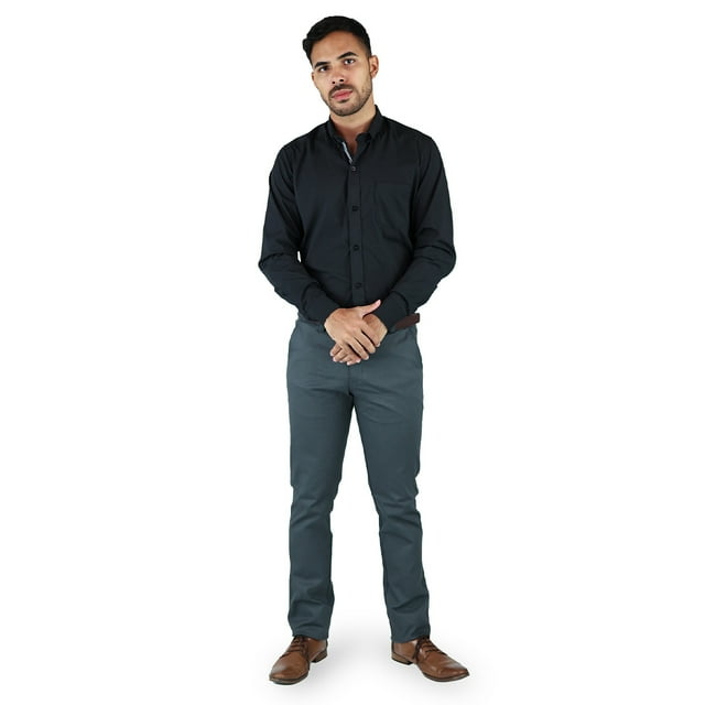 Camisa Negra Manga Larga De Vestir Para Hombre Estilo Casual Slim Fit