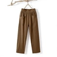 thumbnail image 6 of Htigea Womens Straight Leg Gauze Pants Elastic Waist Cotton Linen Slacks Summer Lightweight Beach Vacation Pant with Pockets Coffee M, 6 of 6