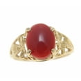 thumbnail image 3 of Genuine natural oval cabochon red coral ring Hawaiian plumeria 14k yellow gold size 9, 3 of 7