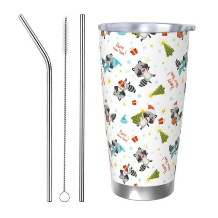 

Qekee happy new year Raccoon Print 20OZ Car Cup Stainless Steel Vacuum Insulated Tumbler Tumbler Cup With Lid And Straw Travel Coffee Mug-Straw Three-piece Set
