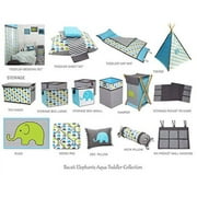 Bacati Elephants Portable 3-Piece Crib Bedding Set, Aqua/Lime/Grey