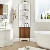 Anrist Freestanding Corner Cabinet with Fluted Doors & 2 Adjustable Shelves for Bathroom, Kitchen, Living Room, White