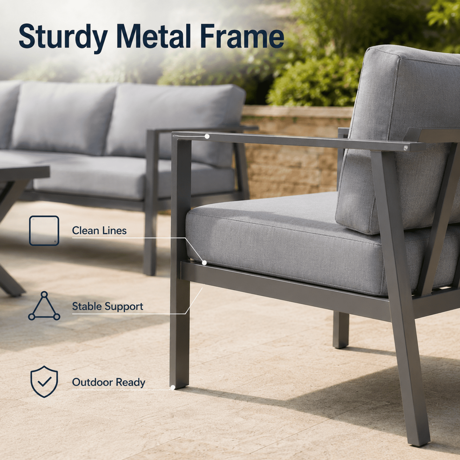 Aluminum Patio Furniture Set with Slim Armrests,4 Seat Modern Outdoor Conversation Set with Cushions and Coffee Table,Metal Patio Sofa Set Gray
