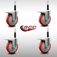 thumbnail image 2 of 5 Inch SS Red Poly Swivel 3/4 Inch Expanding Stem Caster Set Total Lock Brake, 2 of 2