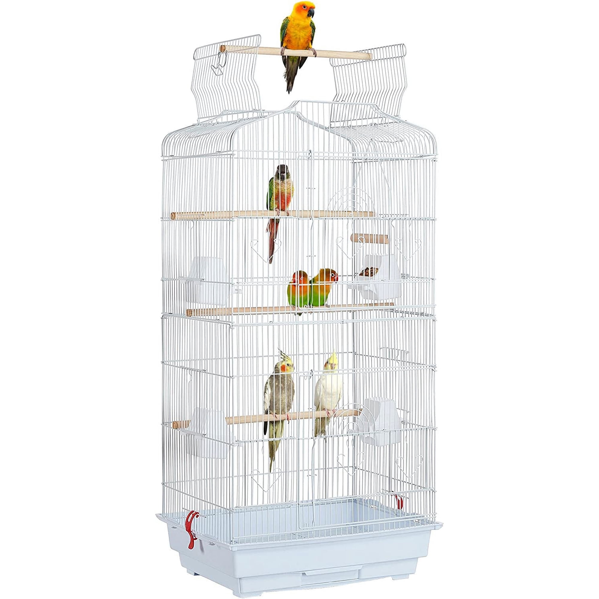 QHTER Open Top Medium Parrot Flight Bird Cage for 2 Parakeets, White