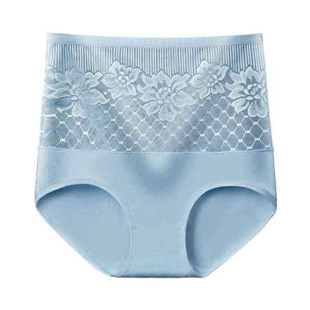 SNOWSONG Womens Underwear Clearance! Womens Plus Size High Waist Cotton Panties Tummy Lift Hip Floral Embroidery Triangles Seamless Underwear Plus Size Panties Cotton Panties for Women Light Blue 2XL