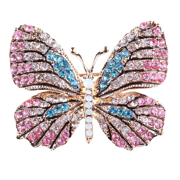 Gyn&Joy Multi-color Crystal Rhinestone Winged Butterfly Pin Brooch BZ030 (pink)