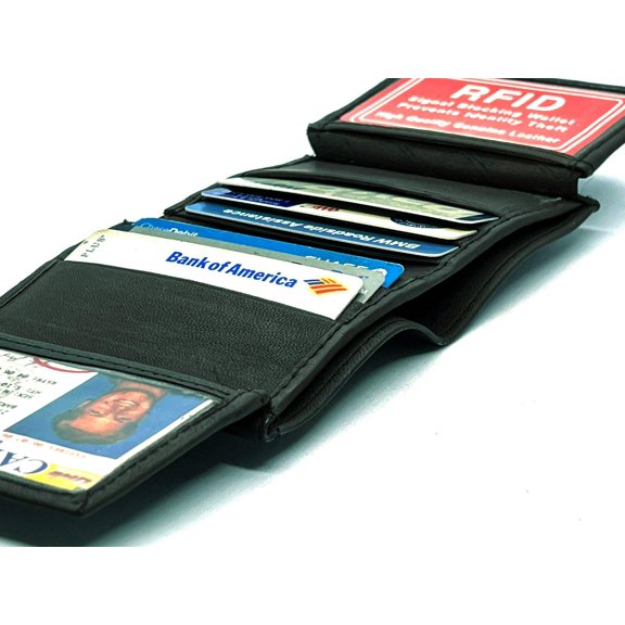 RFID Blocking Men's Genuine Leather Bifold Card Slots Double Flap ID Holder