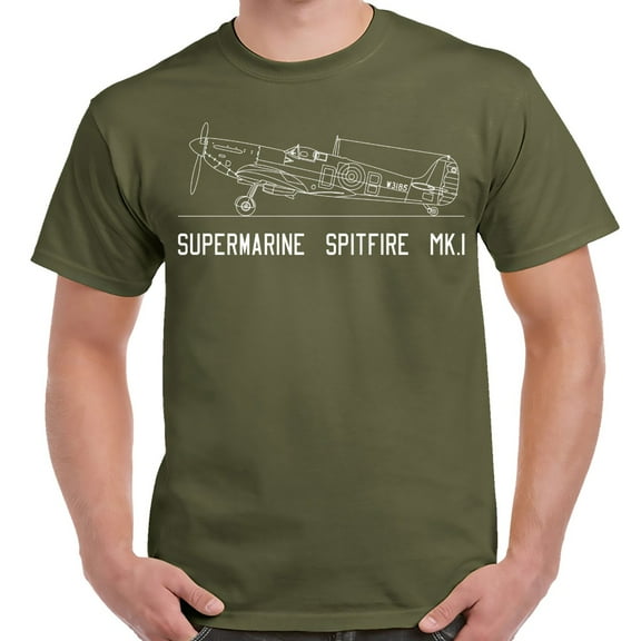 Spitfire Mk.1 Military Green Adult T-Shirt-4XL