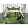 thumbnail image 2 of Ambesonne Forest Quilted Coverlet 3 Pcs, Roosevelt Elk in Park, King Size, Green Brown, 2 of 4