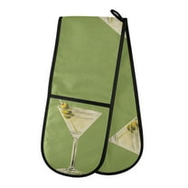 Yayeee Double Oven Mitt Kitchen Heat Resistant Baking 35" x7" Quilted Glove, Martini with Olive