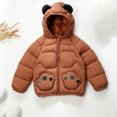thumbnail image 2 of Toddler Coats For Boys Girls Solid Color Hooded Puffer Jacket Zipper Thicked Warm Padded Coat With Pockets Cute Printed Pattern Snowsuit Fall And Winter Windproof Outwear, 2 of 4