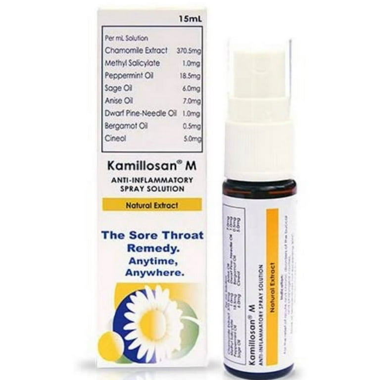 Kamillosan M Spray Anti Inflammatory Bacterial Sore Throat Tonsil Bad  Breath - 15ml