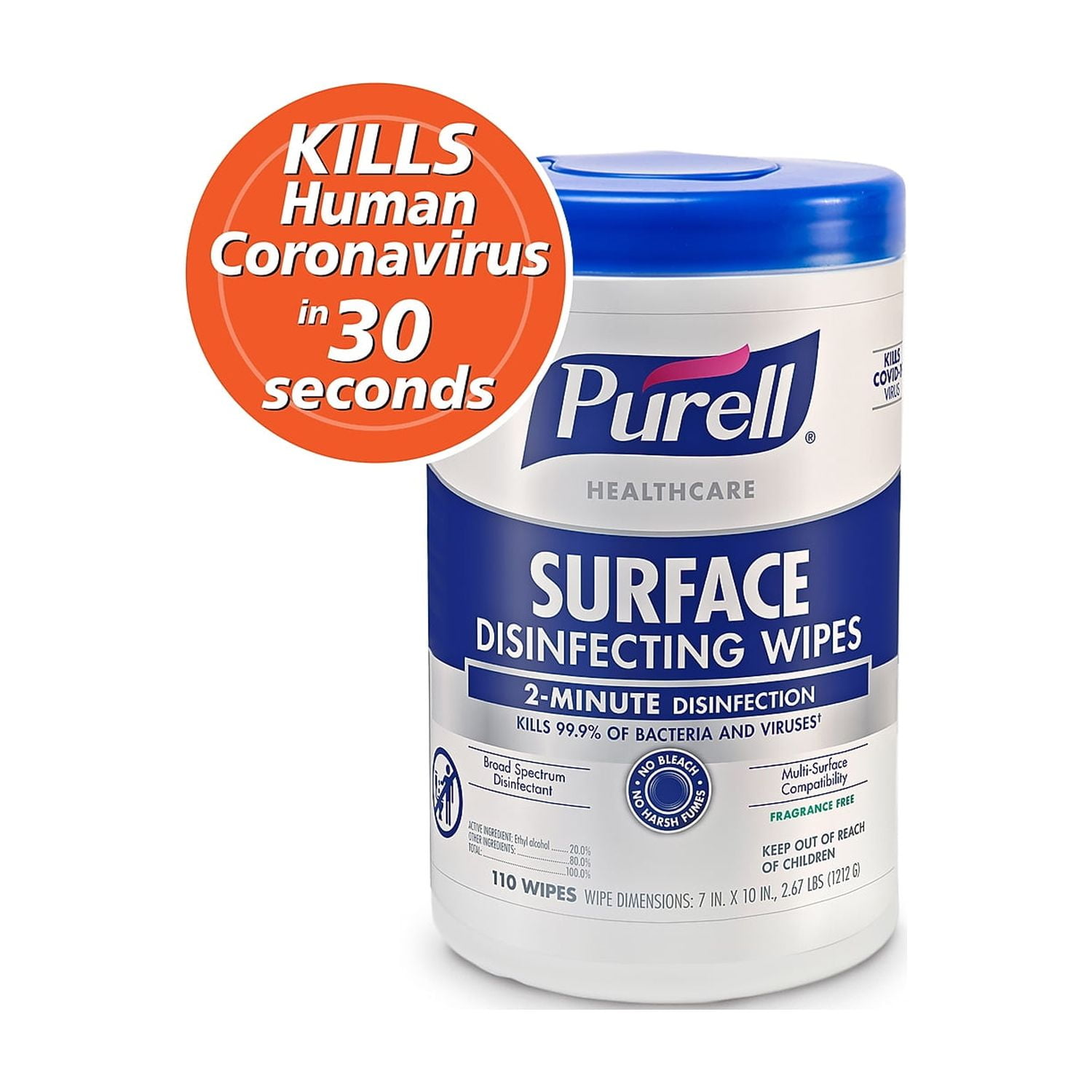 PURELL Healthcare Disinfecting Wipes 110 Wipes/Container 6/Carton (9340-06)
