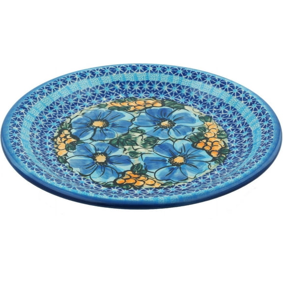Polish Pottery 10¼-inch Lunch Plate (Corn In The Blue Theme) Signature UNIKAT Hand Painted in Boleslawiec, Poland   Certificate of Authenticity