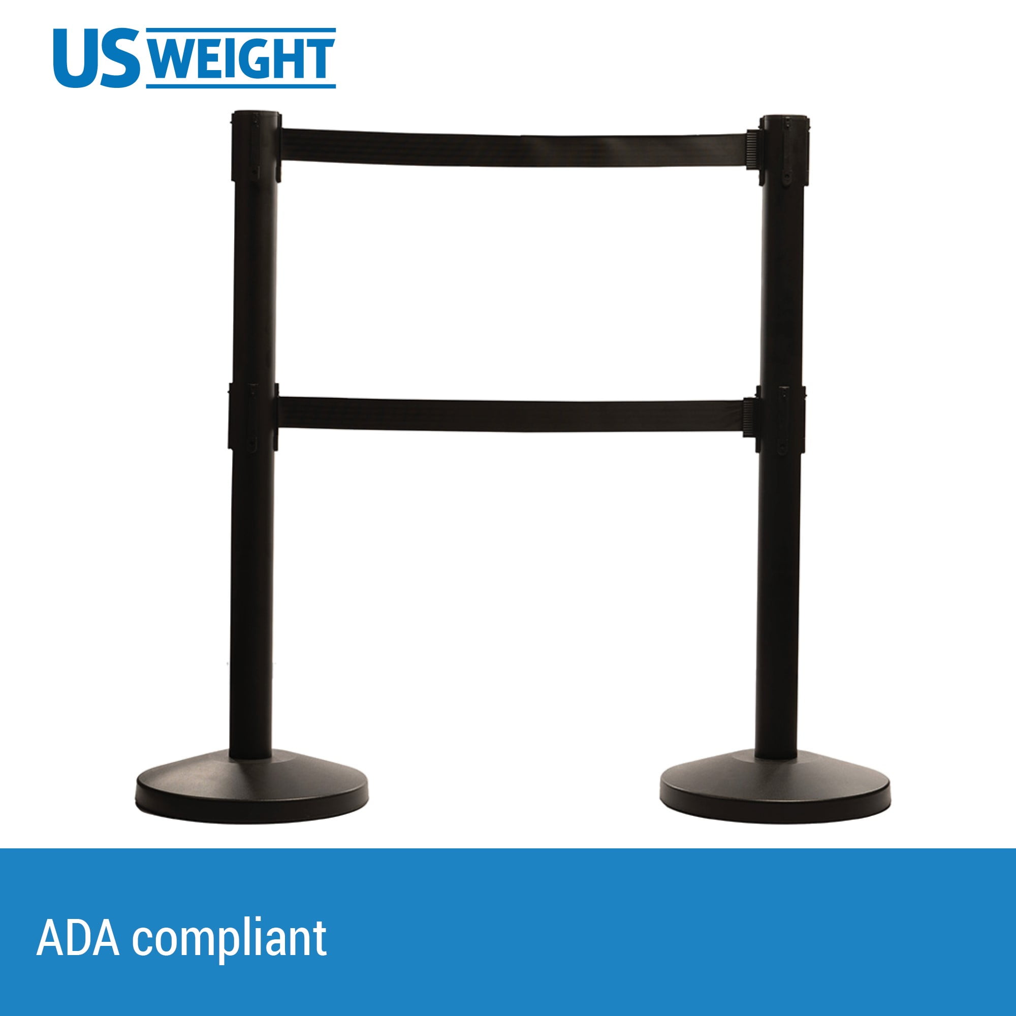 Dual Retractable Belt Barrier Stanchion, 9' Black Belts - 2 Pack