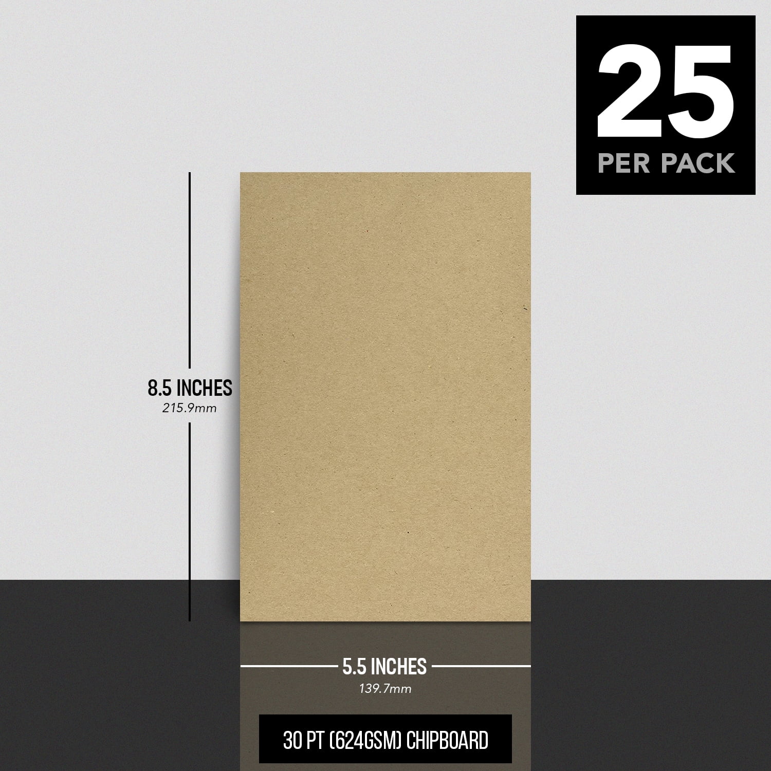 Brown Kraft Chipboard – Medium Weight 30 Point (0.03 inch) Cardboard | Thick and Sturdy, Great for Arts and Crafts, Packaging, Scrapbooking, Notepad Backing | 25 per Pack | 8.5" x 5.5"