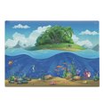 thumbnail image 1 of Graphic Beach Cutting Board, Cartoon Underwater Colorful Fishes Plants and Island Above with Palm Trees, Decorative Tempered Glass Cutting and Serving Board, in 3 Sizes, by Ambesonne, 1 of 2