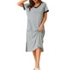 thumbnail image 2 of Camisón de noche de mujer INSPIRE CHIC con escote en V, abertura lateral, manga corta, camisón largo con bolsillos, M, gris, 2 of 6