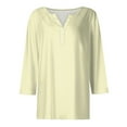thumbnail image 5 of DENGDENG Womens 3/4 Sleeve Tunic Button Down Elbow Sleeve Tshirts Casual Summer Henley Neck Tops Cute Three Quarter Length Shirts Solid Color Spring Clothes Beige 3XL, 5 of 5