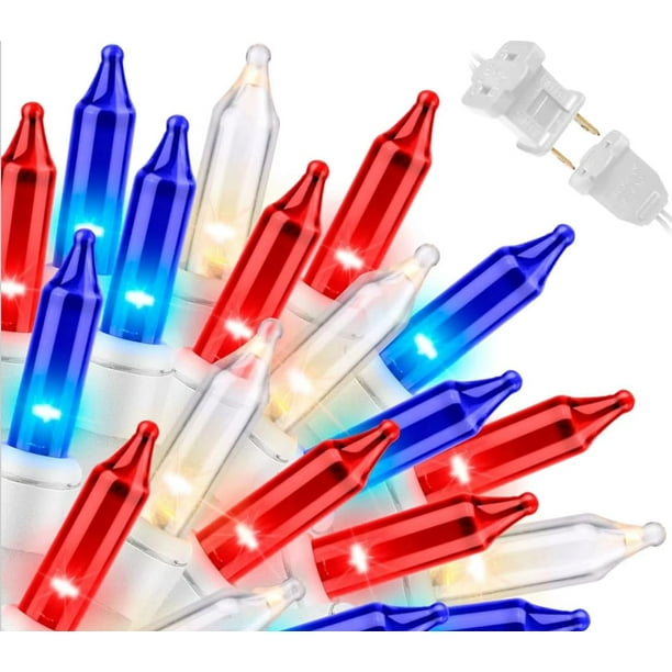 Cadena de luces LAMPHOME, 9,7 m, 150 unidades, rojo, blanco y azul