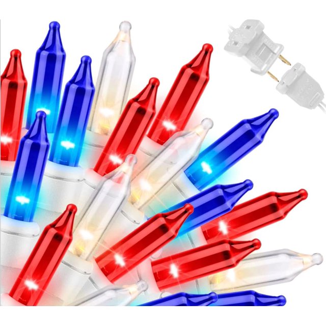Cadena de luces LAMPHOME, 9,7 m, 150 unidades, rojo, blanco y azul
