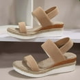 thumbnail image 6 of Honeeladyy Womens Wedge Sandals Open Toe Elastic Ankle Strap Sandals Summer Beach Casual Clearance Sandals for Work Birthday Gifts for Daughter Khaki Size 38, 6 of 7