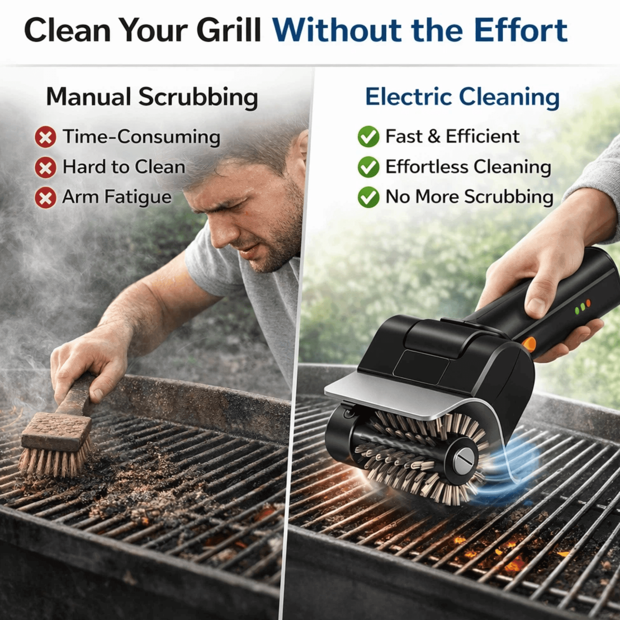 Electric Grill Brush, Cordless BBQ Grill Cleaner for Outdoor Grill, Rechargeable Grill Scrubber with Removable Head for Gas Charcoal Smoker