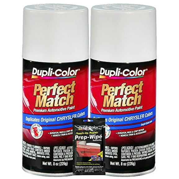 Dupli-Color Bright White Chrysler Perfect Match Automotive Paint - 8 oz, Bundles with Prep Wipe (3 Items)