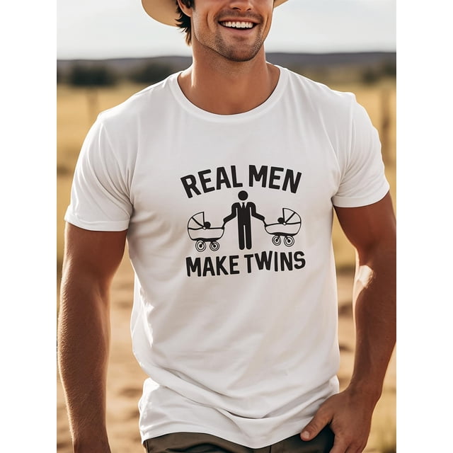 Men's 100% Cotton Retro Graphic T Shirt Real Men Make Twins Humorous Design