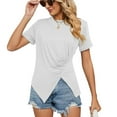 thumbnail image 2 of Daznico Women's Ruched Asymmetrical Tee, Crew Neck Short Sleeve Casual Top for Daily & Vacation Wear,XXL, 2 of 4