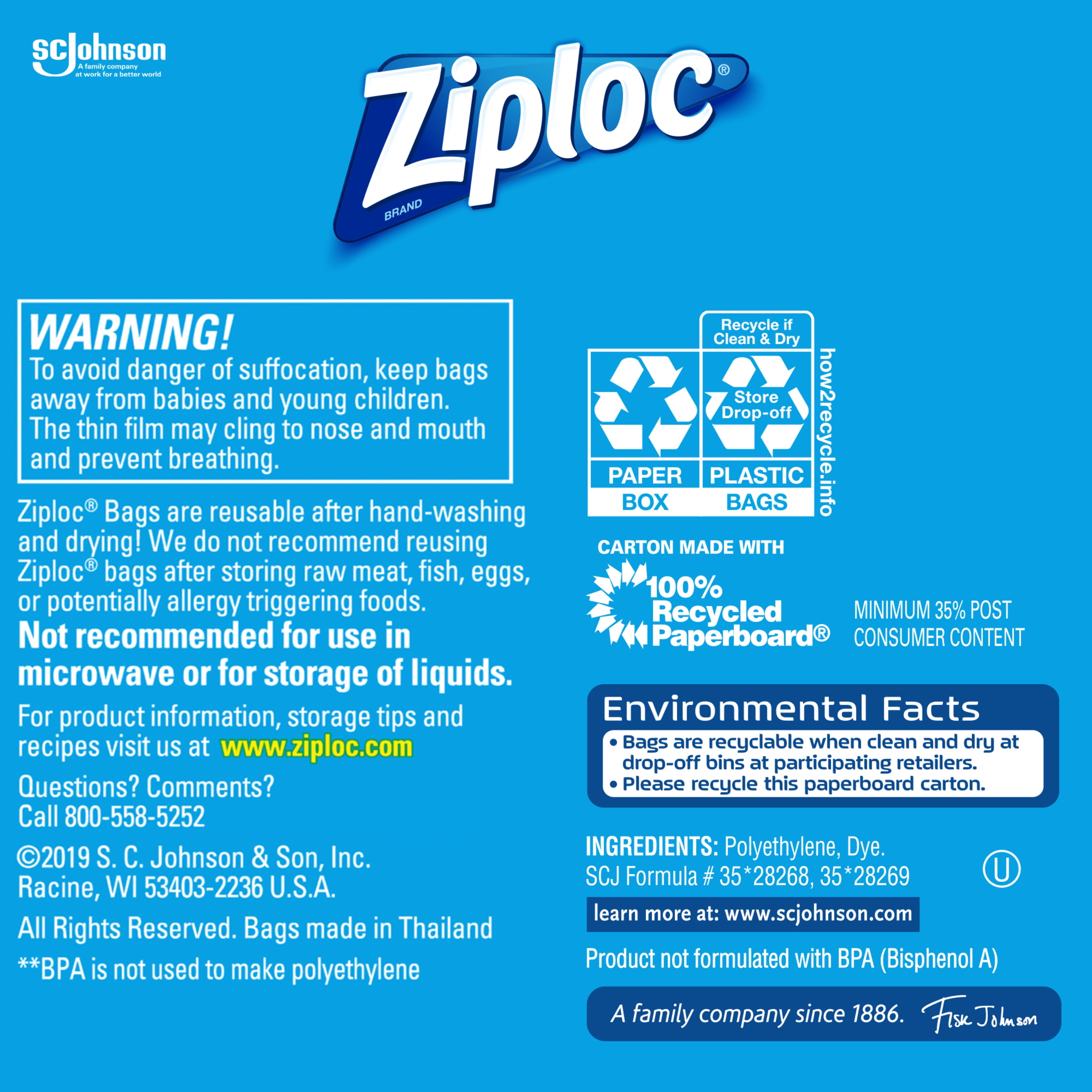  Ziploc® Plastic Double Zipper Storage Bags, 1 Gallon, Clear,  Box Of 38 Bags : Health & Household