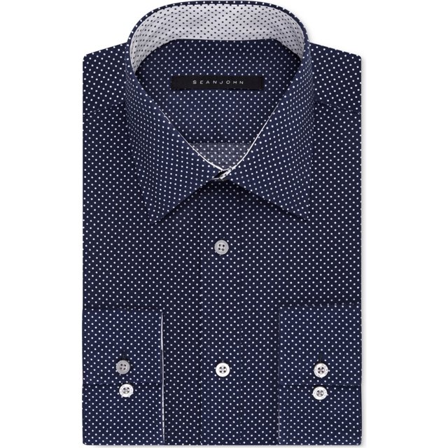 Sean John - Camisa de vestir con botones para hombre, color azul, cuello de 15.5 pulgadas, manga de 34 a 35 pulgadas