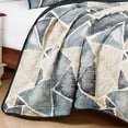 thumbnail image 4 of Reversible 3-Piece Bedspread Set - Modern Geometric Pattern in Neutral Gray and Beige - Soft Microfiber Bedding for All Seasons (Irta, King), 4 of 6